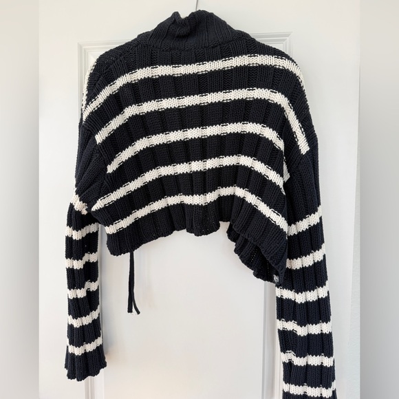 NWT Zara Black and White Striped Cowl Neck Sweater - Picture 2 of 6